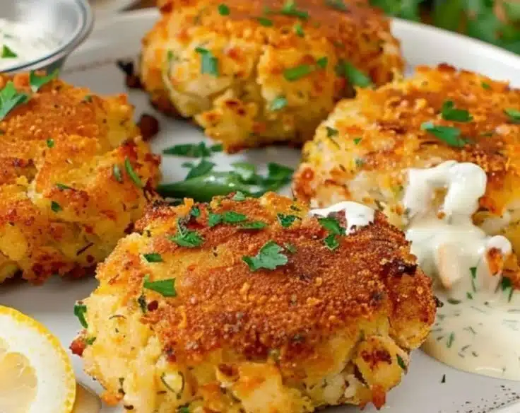 Mini crab cakes with lemon-dill aioli served on a plate