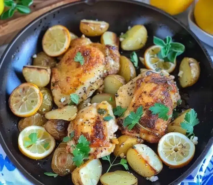 One-Pan Greek Lemon Chicken served with Feta Potatoes