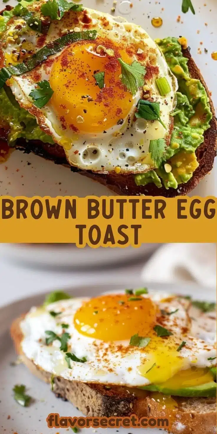 10-Minute Brown Butter Sourdough Egg Toast topped with eggs and herbs