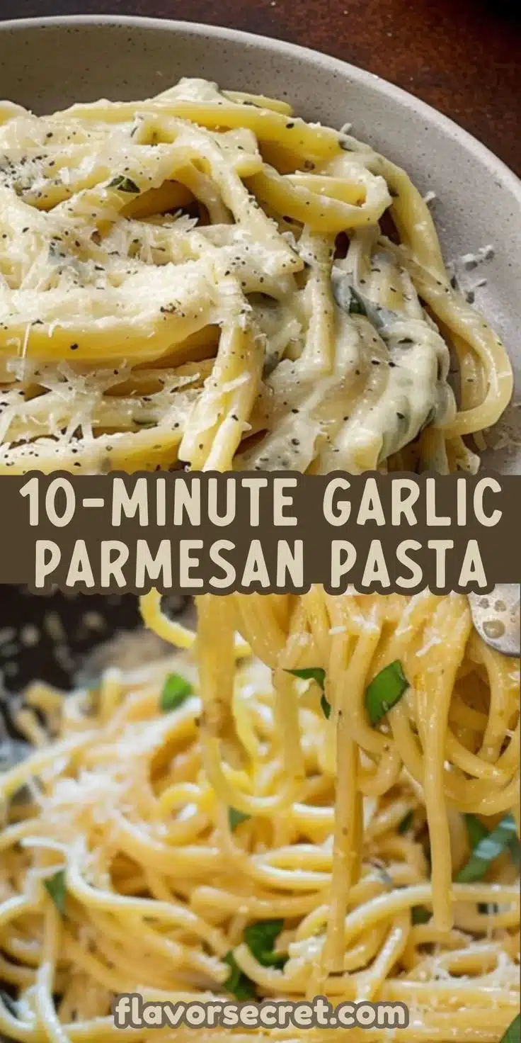 Delicious creamy garlic parmesan noodles served in a bowl
