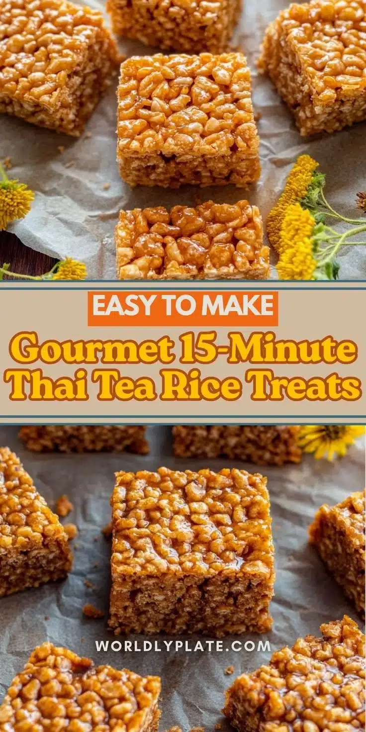15-Minute Thai Tea Rice Krispie Treats with vibrant colors and crispy texture