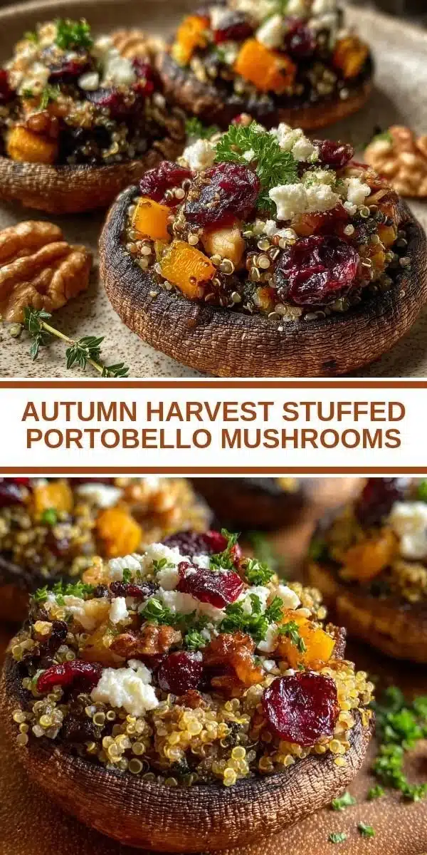 Delicious autumn harvest stuffed portobello mushrooms ready to serve