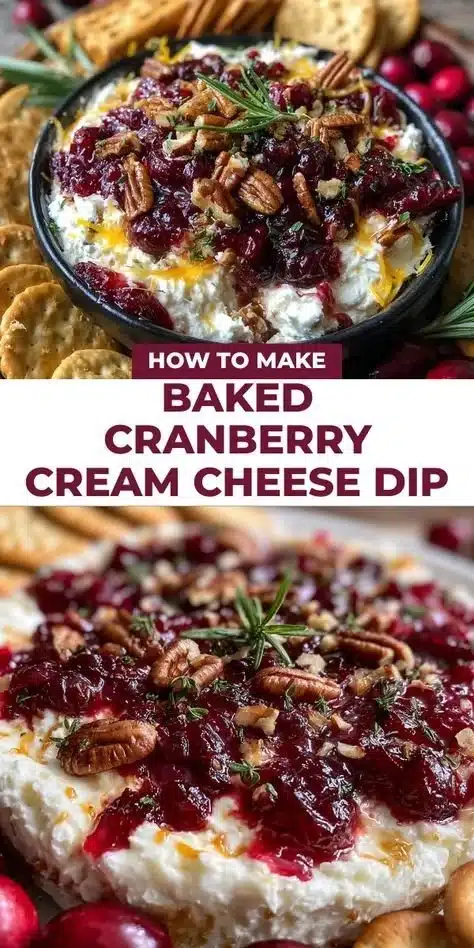 Baked Cranberry Cream Cheese Dip served in a bowl with crackers