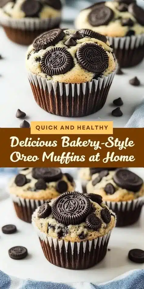 Bakery-style Oreo muffins with chocolate chips and Oreo cookie pieces