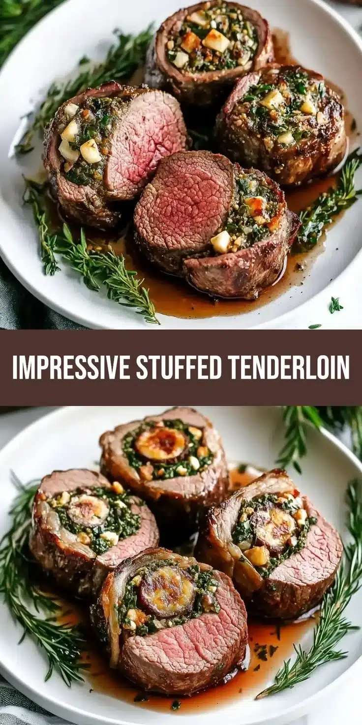 Christmas stuffed beef tenderloin ready to serve at a festive dinner