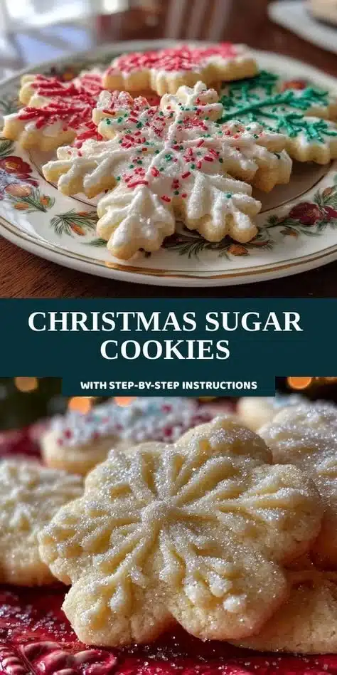 Decorated Christmas sugar cookies on a festive holiday table.