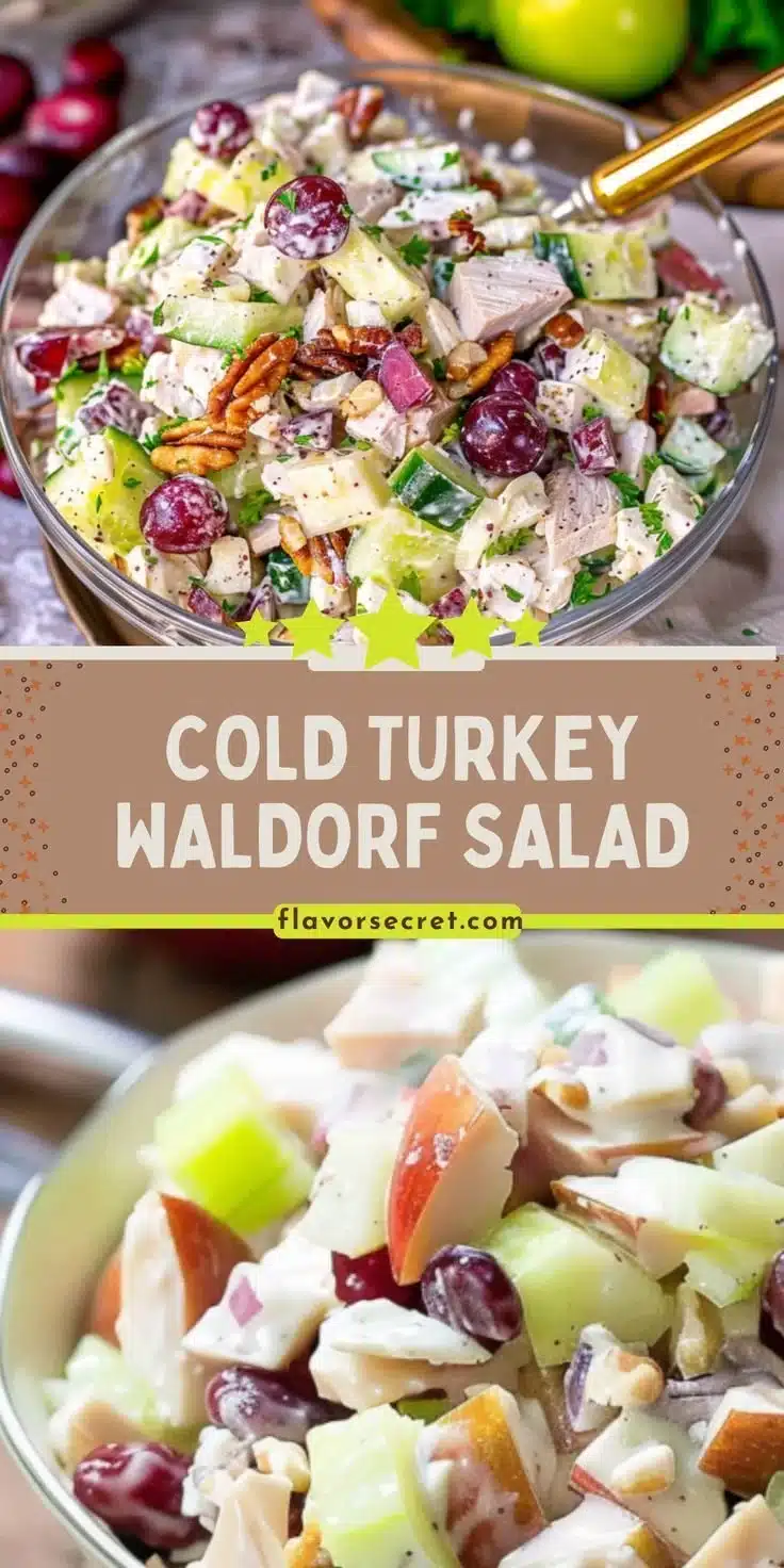 Cold Turkey Waldorf Salad with apples, celery, walnuts, and turkey