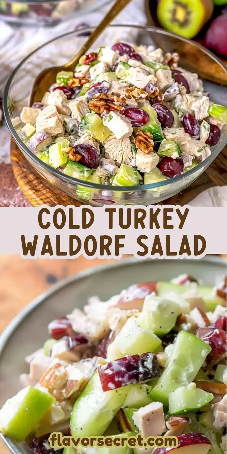 Cool and refreshing Cold Turkey Waldorf Salad with apples and nuts