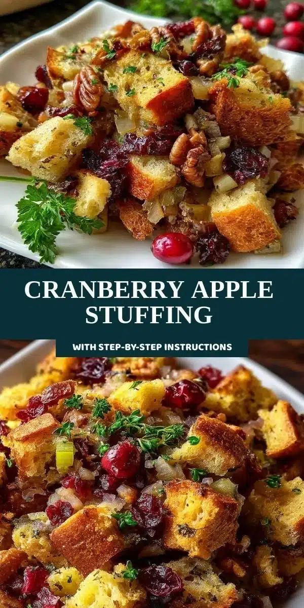 Deliciously prepared Cranberry Apple Stuffing with cranberries and apples.