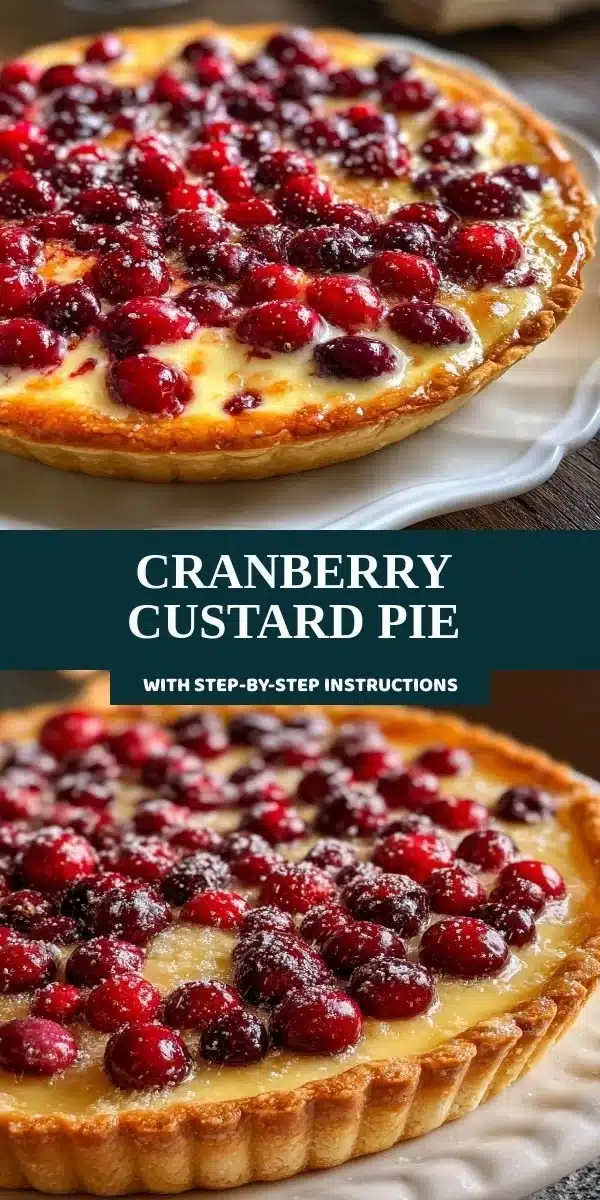 Freshly baked Cranberry Custard Pie with cranberries and custard filling