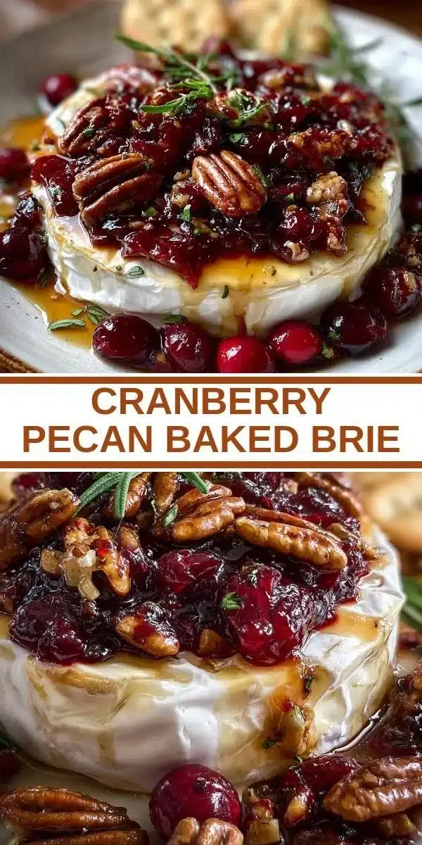 Cranberry Pecan Baked Brie topped with nuts and served warm.