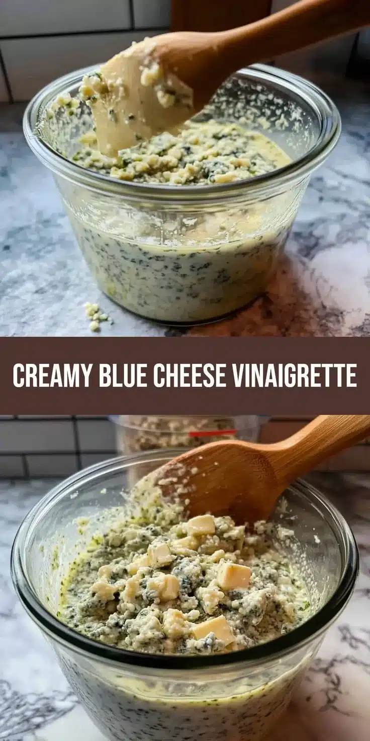 Creamy blue cheese vinaigrette drizzled over a fresh salad