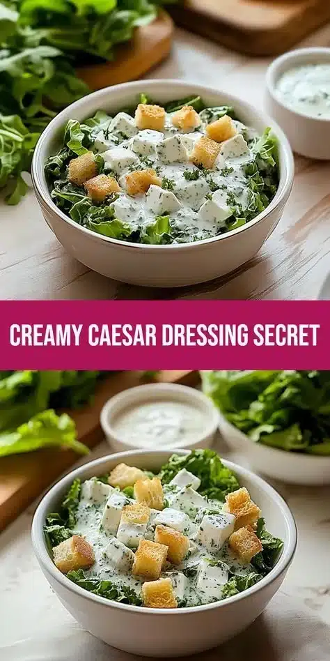 Creamy Cottage Cheese Caesar Dressing served in a bowl with fresh ingredients