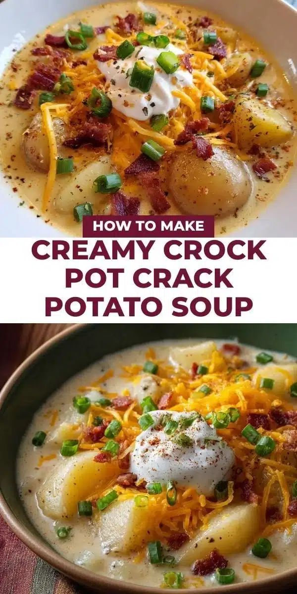 Creamy crock pot crack potato soup in a bowl topped with herbs