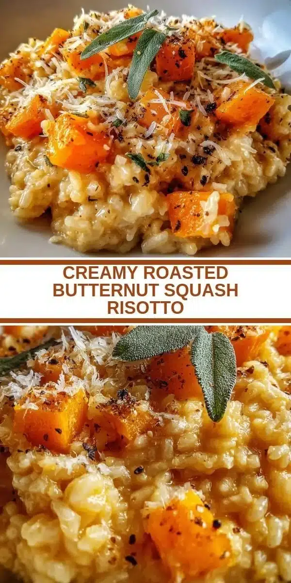 Creamy roasted butternut squash risotto served in a bowl with basil garnish