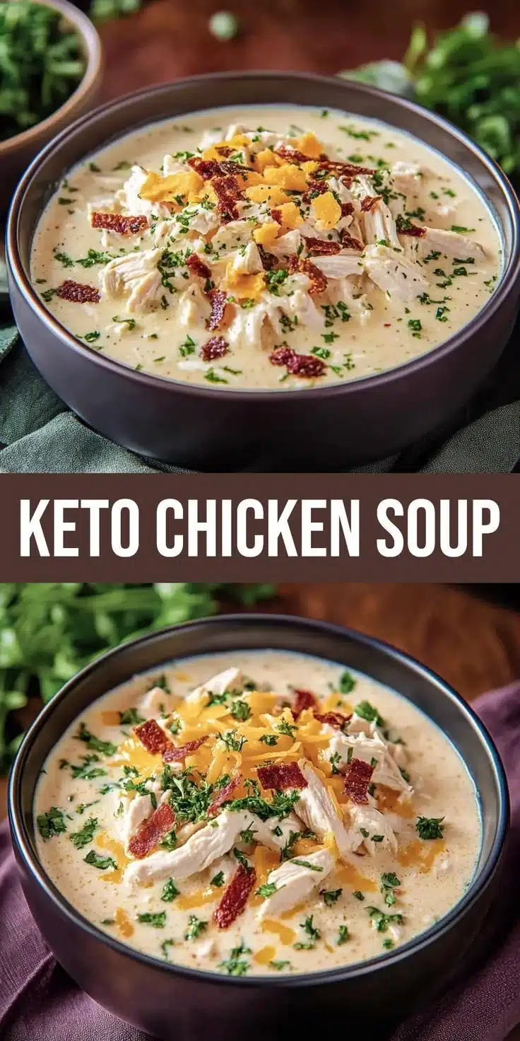 Creamy slow cooker keto chicken soup with cream cheese.