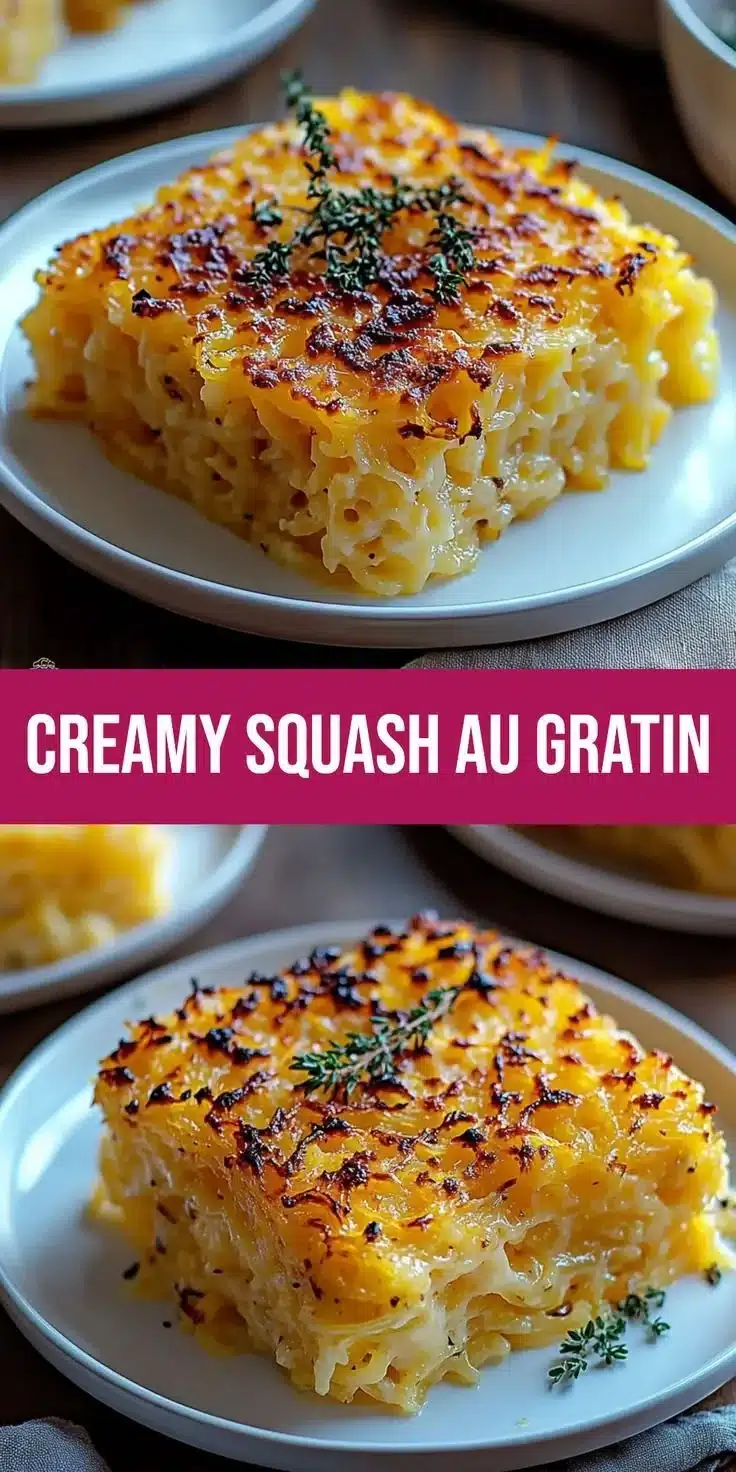 Creamy spaghetti squash au gratin dish with a golden cheesy topping
