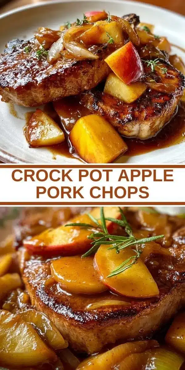 Crock Pot apple pork chops served with apples and sauce