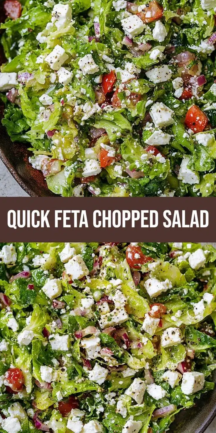 Delicious feta chopped salad with fresh vegetables and herbs