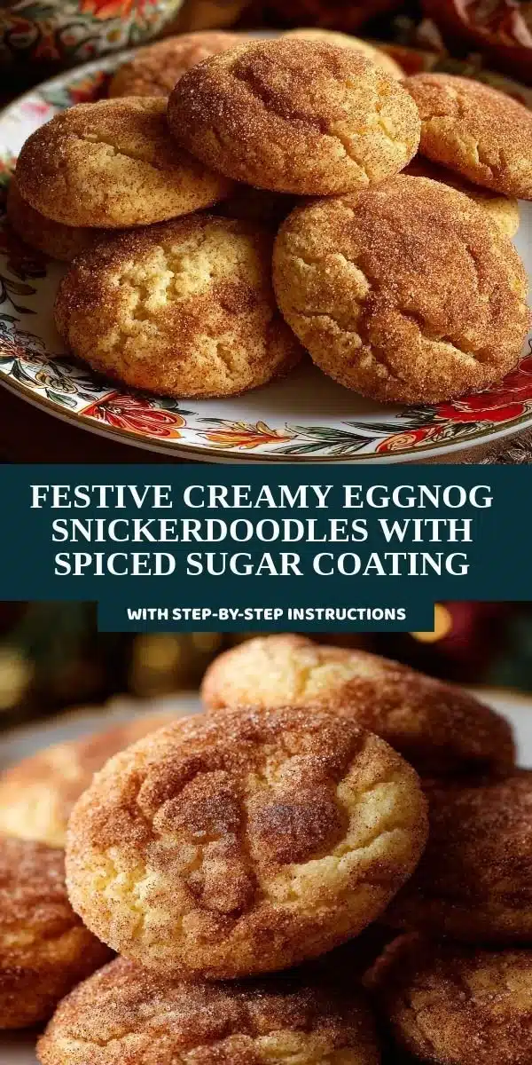 Festive eggnog snickerdoodles with a spiced sugar coating on a holiday dessert plate.