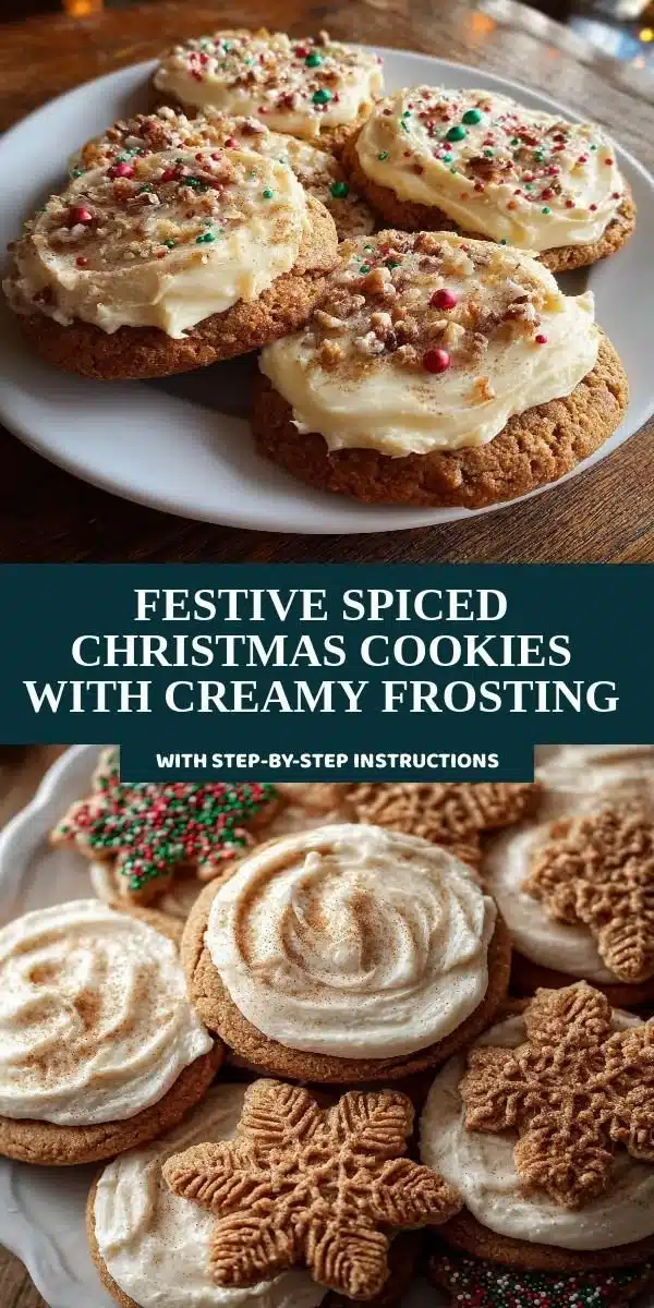 Festive spiced Christmas cookies with creamy frosting on a decorative plate