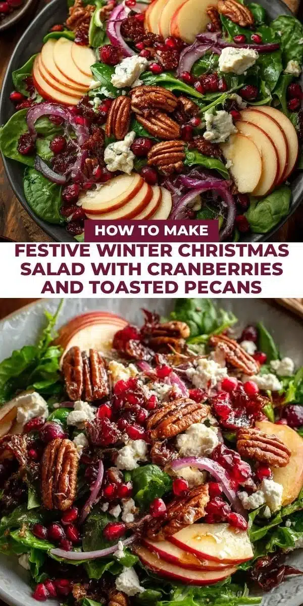 Festive winter Christmas salad with cranberries and toasted pecans