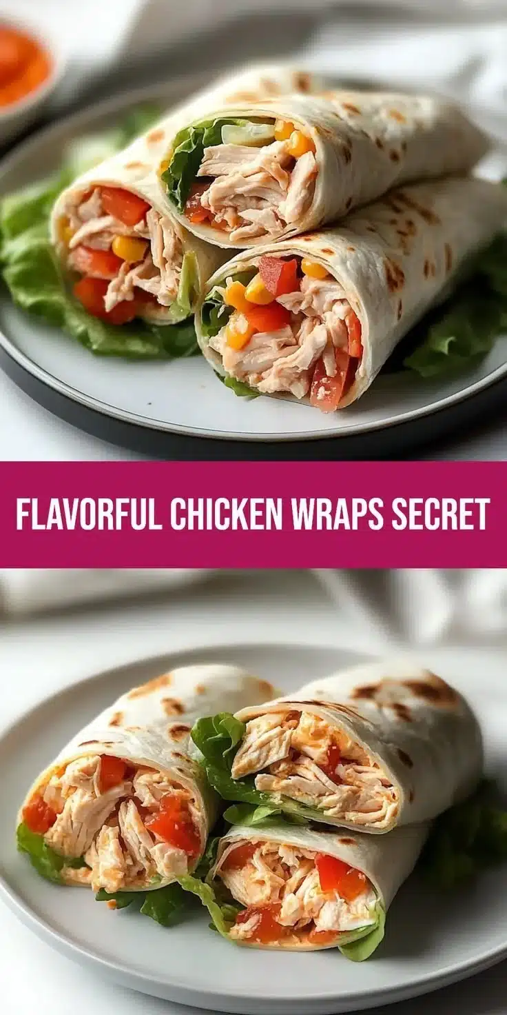 Delicious rotisserie chicken wraps served with fresh vegetables and sauce
