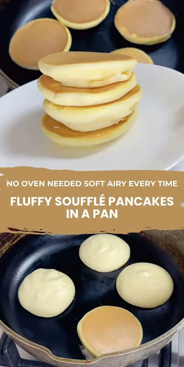 Fluffy soufflé pancakes made in a pan without the need for an oven