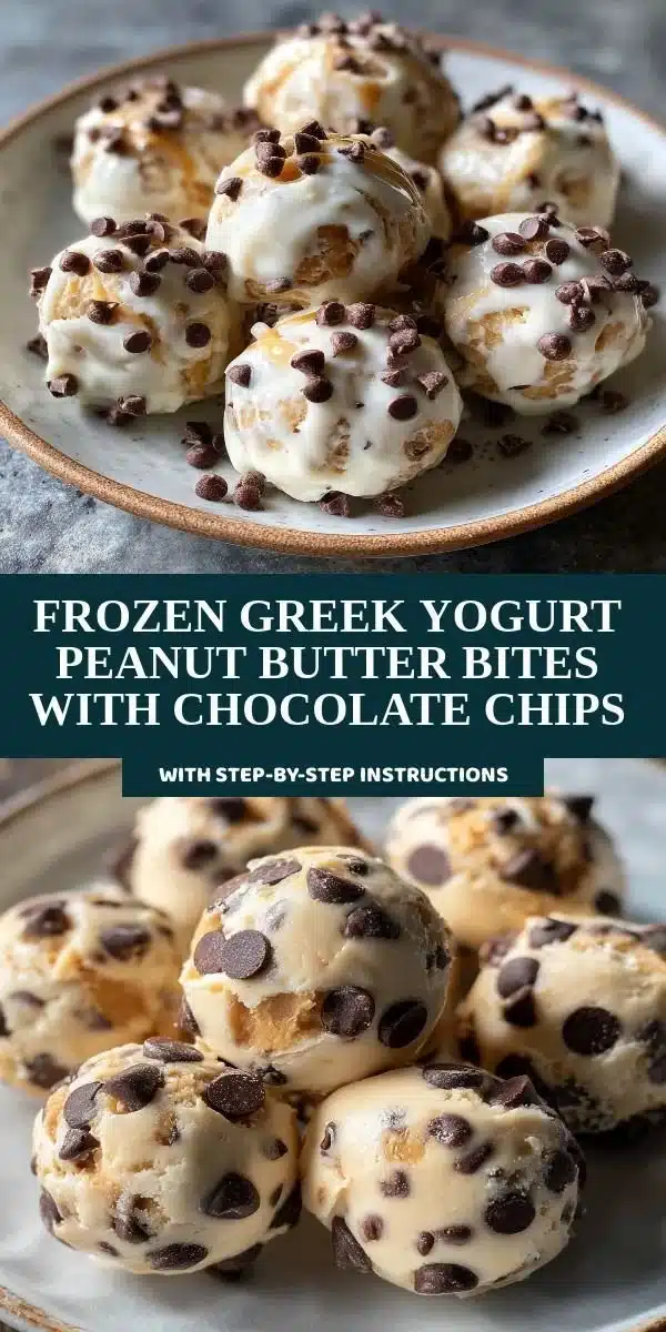 Delicious frozen Greek yogurt peanut butter bites with chocolate chips