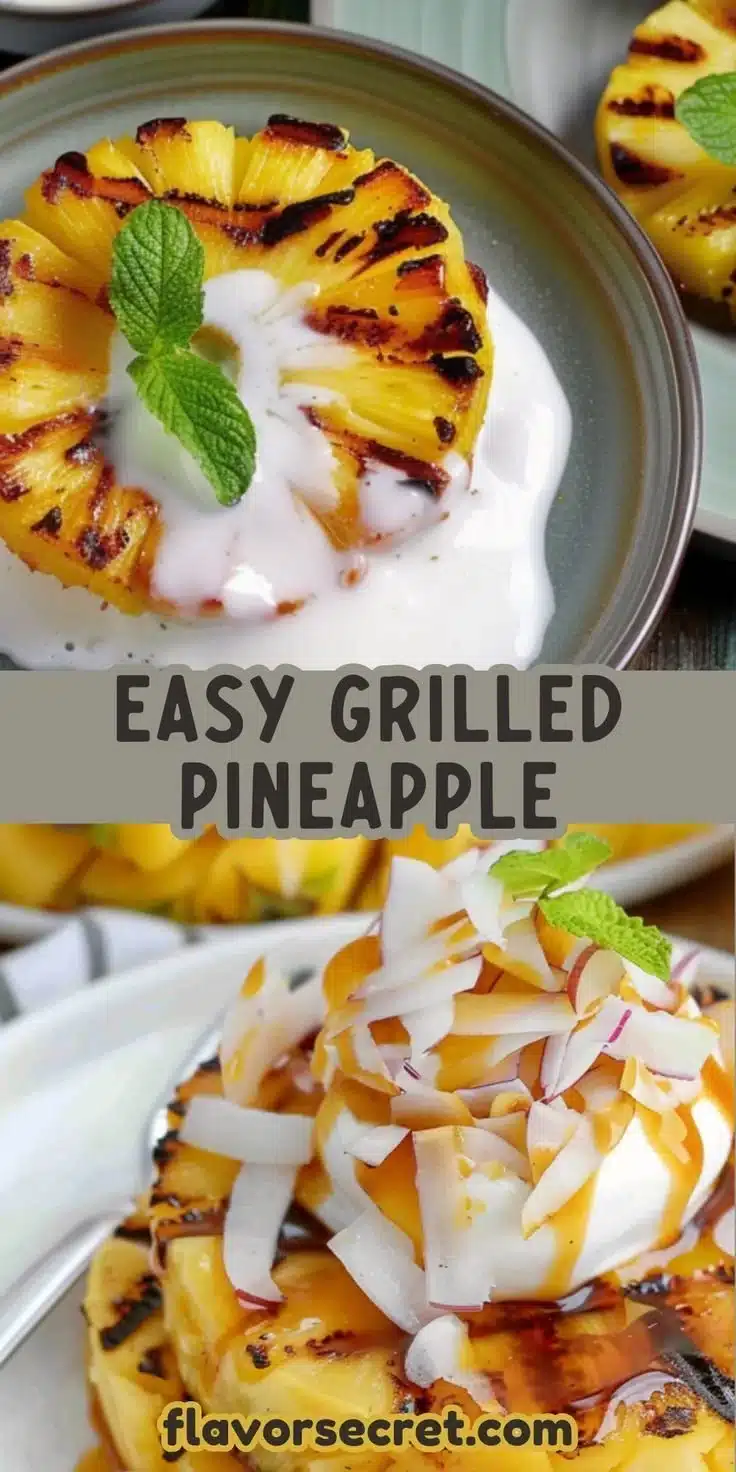 Delicious grilled pineapple slices served with rich coconut cream topping