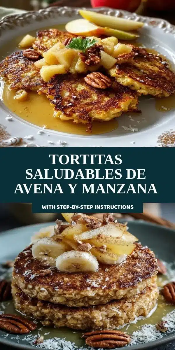 Healthy oatmeal and apple pancakes served on a plate