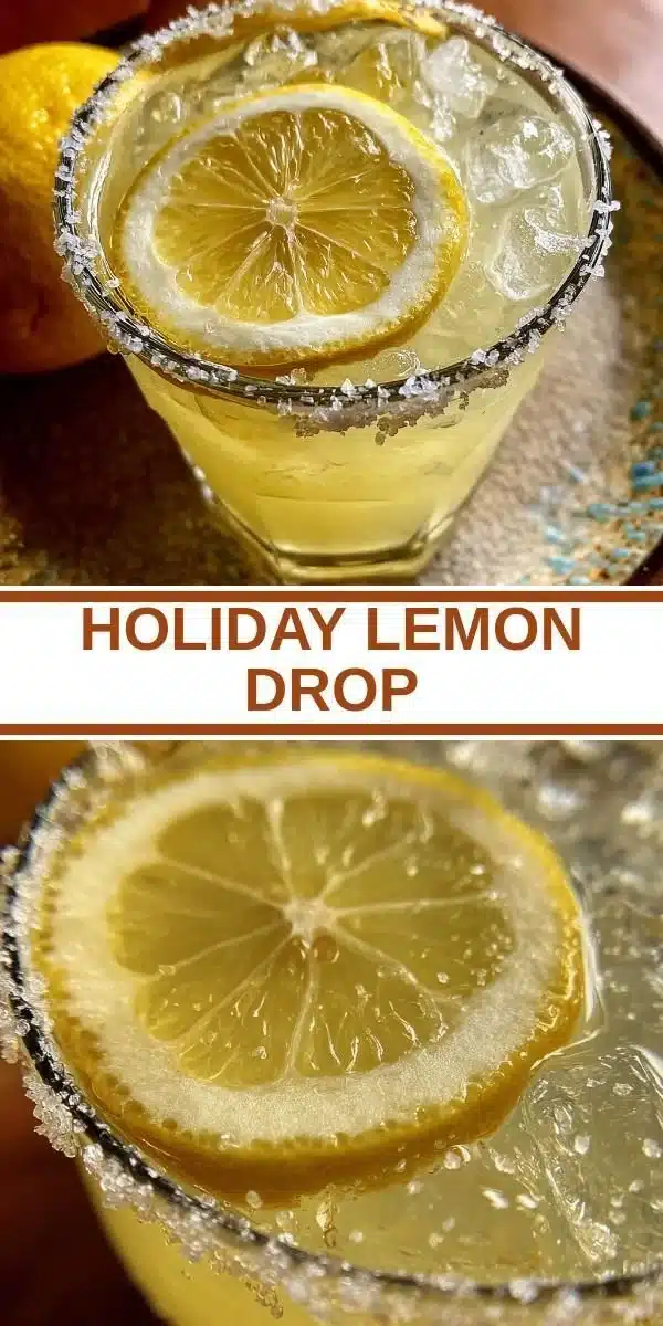 A refreshing Holiday Lemon Drop cocktail served in a festive setting.