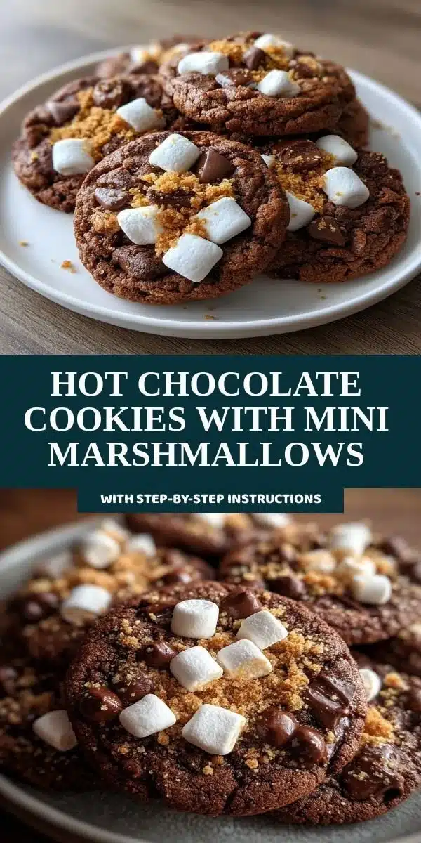 Delicious hot chocolate cookies topped with mini marshmallows, perfect for winter.