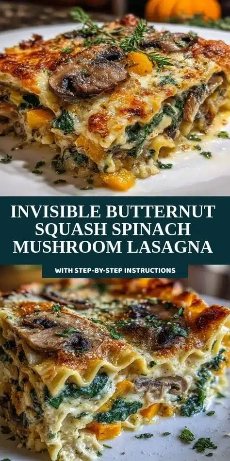 Delicious invisible butternut squash lasagna with spinach and mushrooms