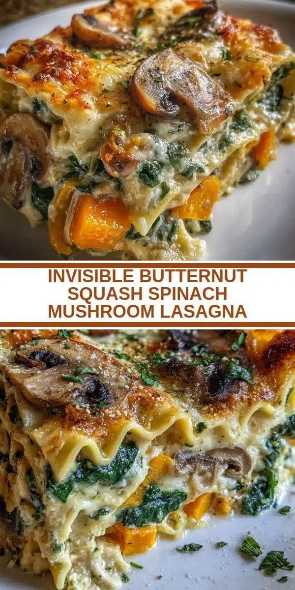 Invisible butternut squash spinach mushroom lasagna on a plate