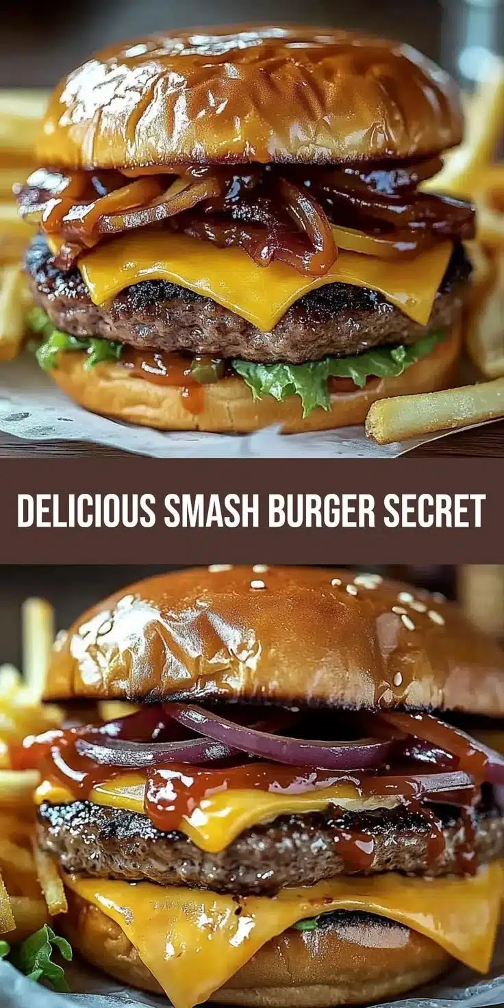 Irresistible smash burger with crispy bacon and melted cheddar cheese