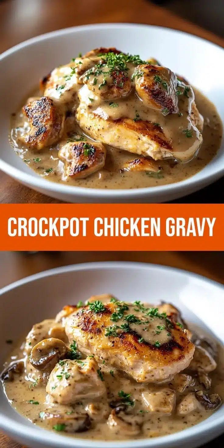 Delicious crockpot chicken and gravy served on a plate for comfort meals