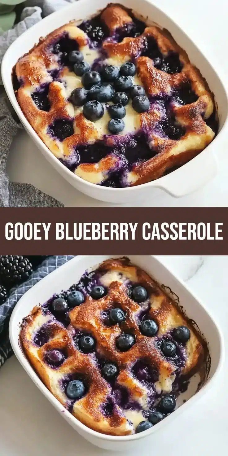 Overnight blueberry french toast casserole baked until gooey and delicious.