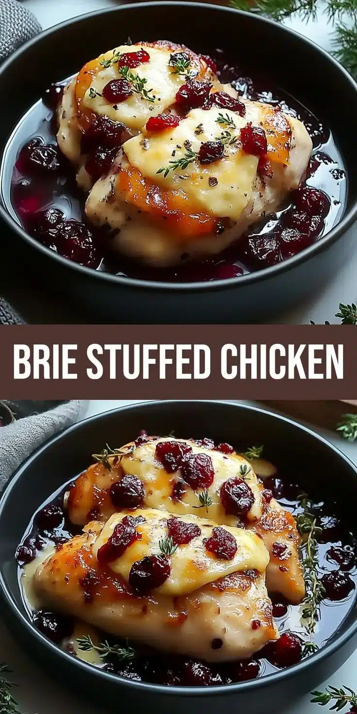 Cranberry brie stuffed chicken garnished and ready to serve