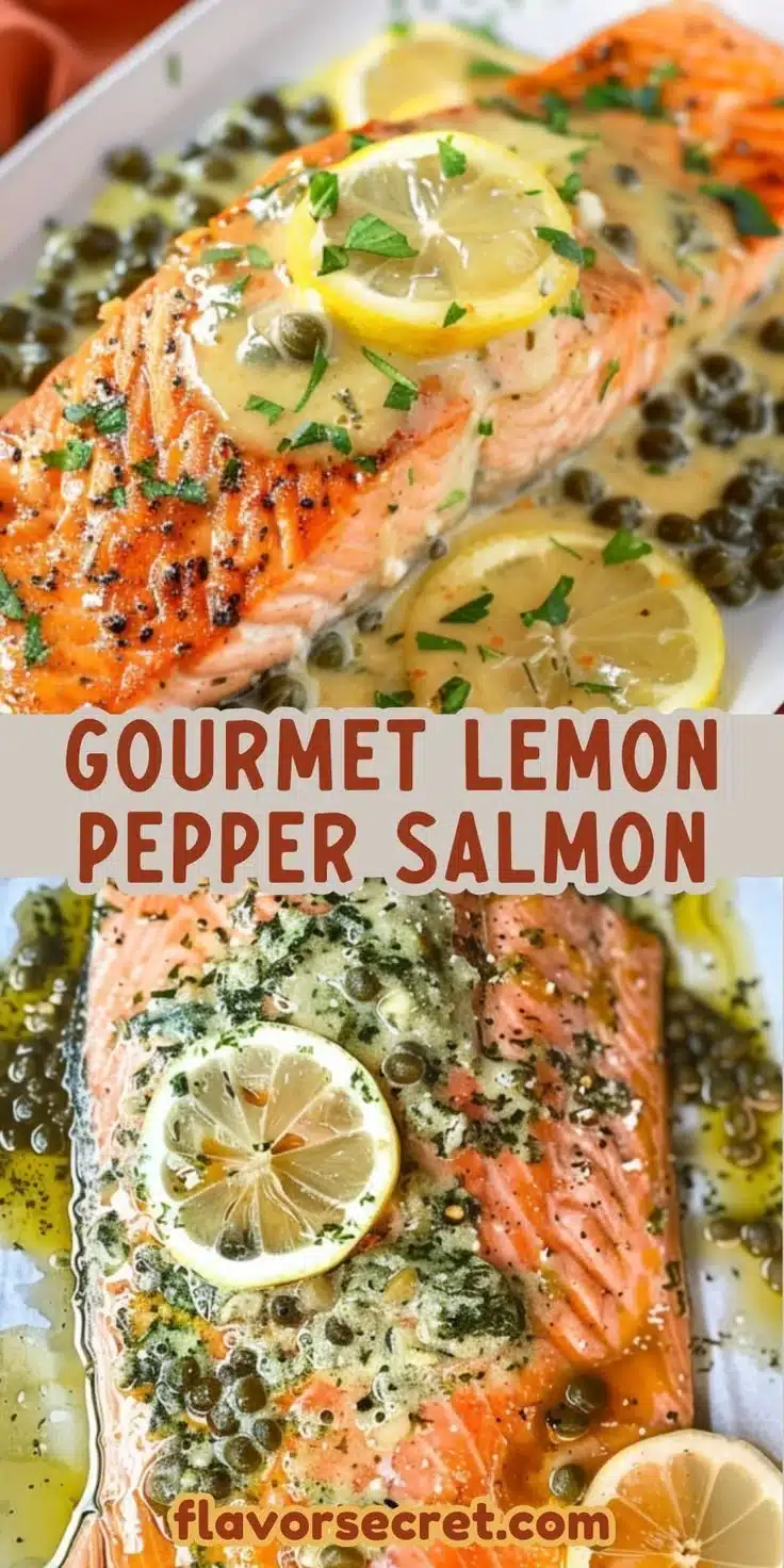 Lemon Pepper Roasted Salmon topped with Crispy Capers on a plate