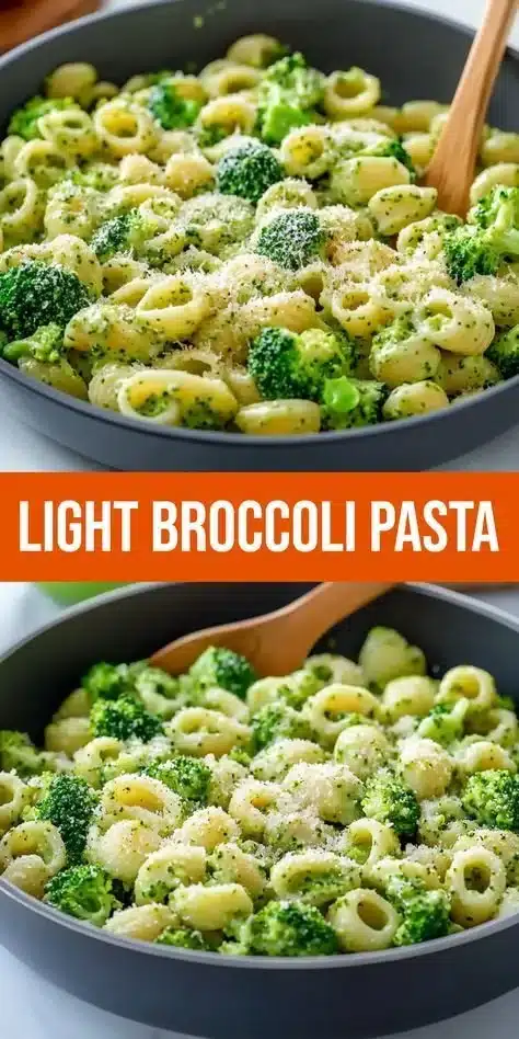 Light and healthy broccoli pasta dish with fresh ingredients