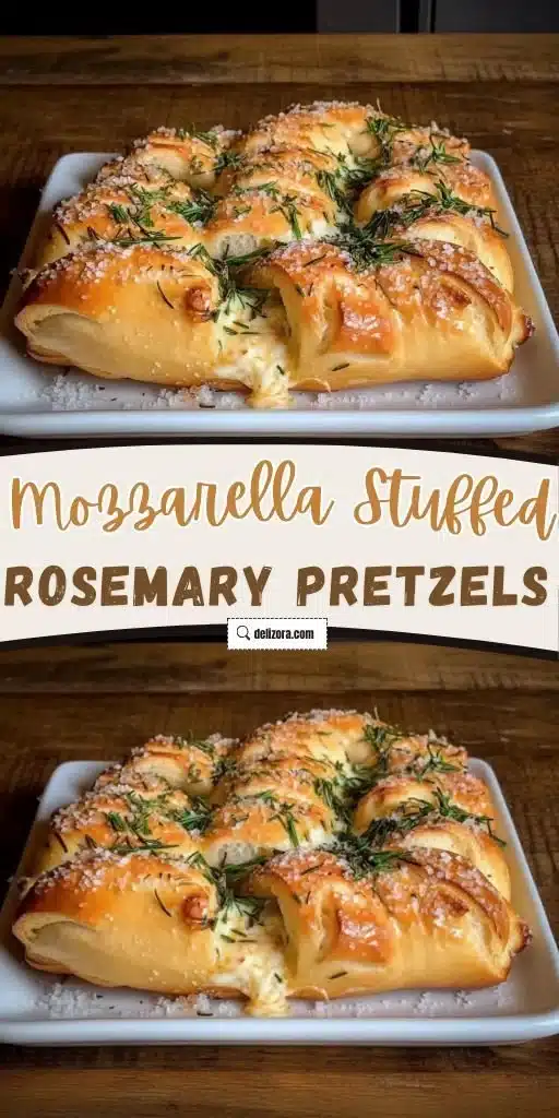 Mozzarella stuffed rosemary Parmesan soft pretzels on a wooden table