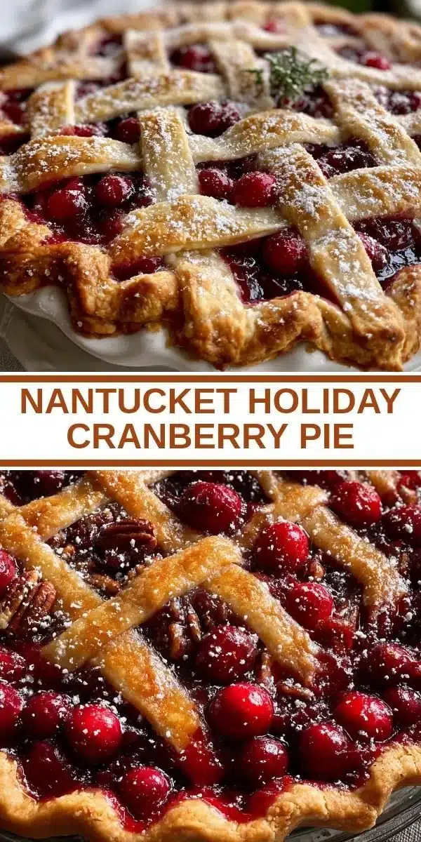 Slice of Nantucket Holiday Cranberry Pie on a festive table