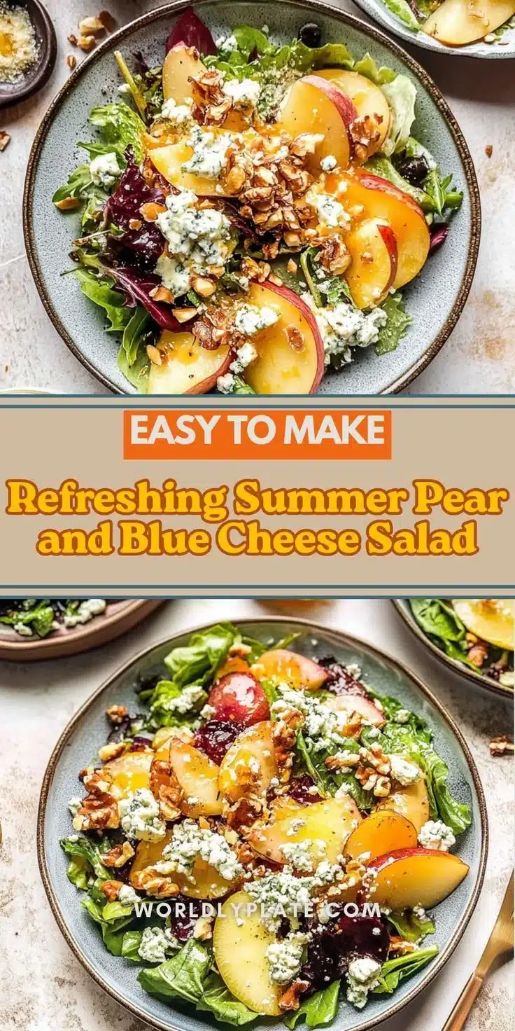 Delicious pear and blue cheese salad with shallot vinaigrette