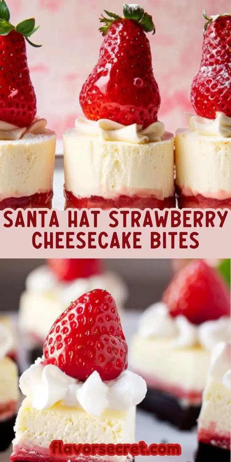 Santa Hat Strawberry Cheesecake Bites decorated for a festive celebration