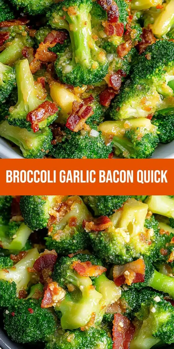 Savory broccoli with garlic sauce and crispy bacon