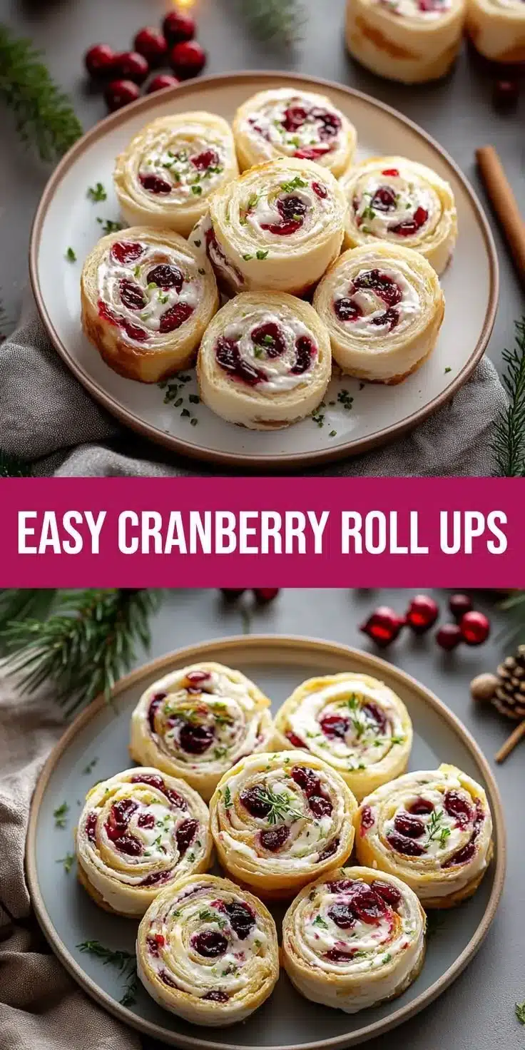 Savory Christmas Cranberry Roll Ups on a festive plate