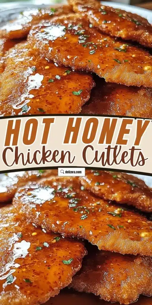 Savory hot honey chicken cutlets served on a plate with garnish.