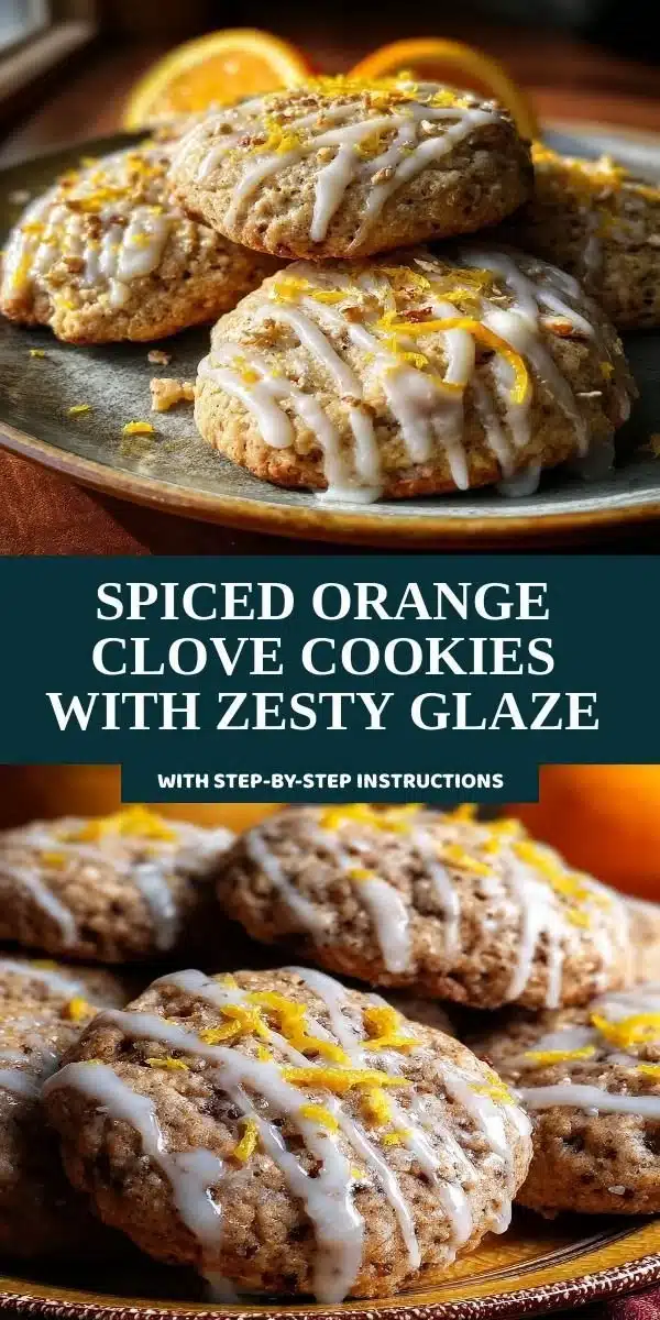 Homemade spiced orange clove cookies drizzled with zesty glaze on a plate