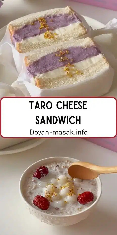 Taro Cheese Sandwich served with Red Date Rice Wine Oatmeal on a plate